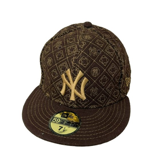 New Era MLB New‎ York Yankees 59fifty Size 7.5 Brown & Gold NY - Picture 1 of 6